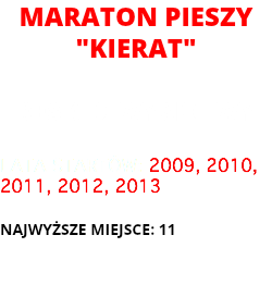 maraton pieszy "kierat" beskid wyspowy lata startów: 2009, 2010, 2011, 2012, 2013 najwyższe miejsce: 11 